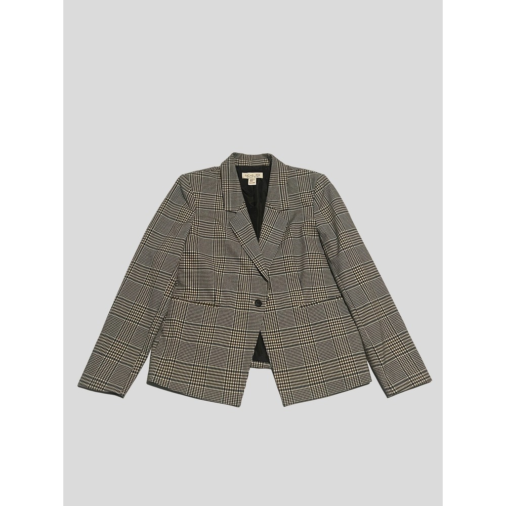 Rachel Zoe Womens Glen Plaid Single Button Blazer Jacket Black Brown Size XL